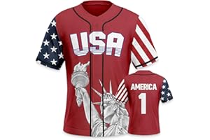 RFFOV USA Stars and Stripes Liberty Baseball Jersey 3D-Printed America Shirts Sports Uniform Printed #1 Gift for Men,Midium-2XL