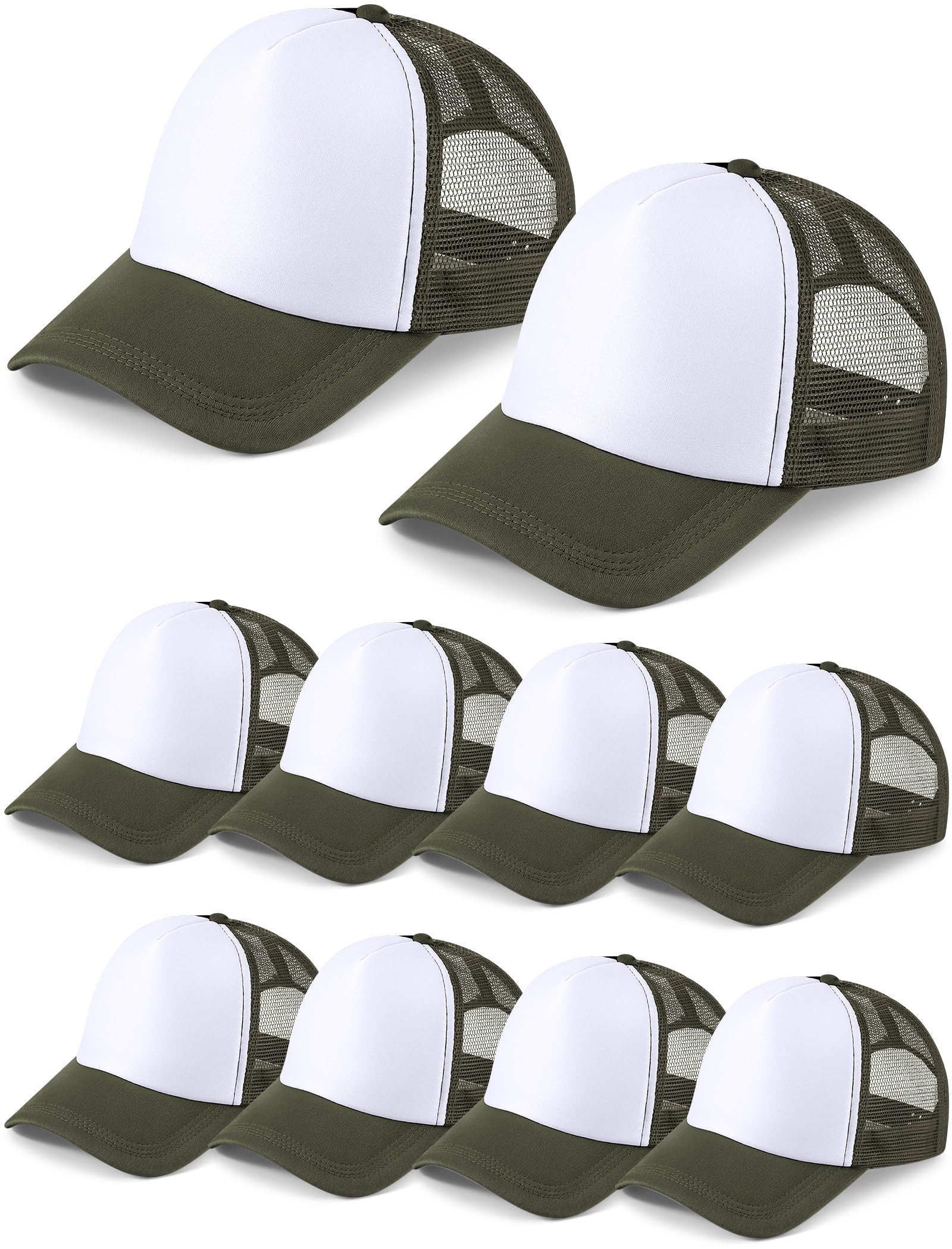 Photo 1 of 10 Pcs Sublimation Blank Trucker Hats Bulk Mesh Baseball Cap Polyester Mesh Trucker Hat for Men and Women (Army Green White)