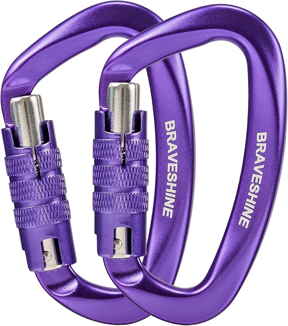 2 Pack Carabiner Clip 12KN Auto Lock Twist Lock D Shape Heavy Duty