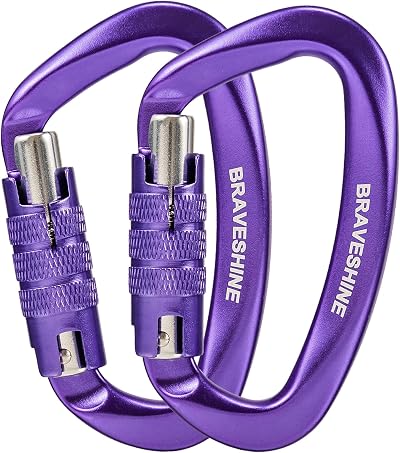 2 Pack Carabiner Clip 12KN Auto Lock Twist Lock D Shape Heavy Duty