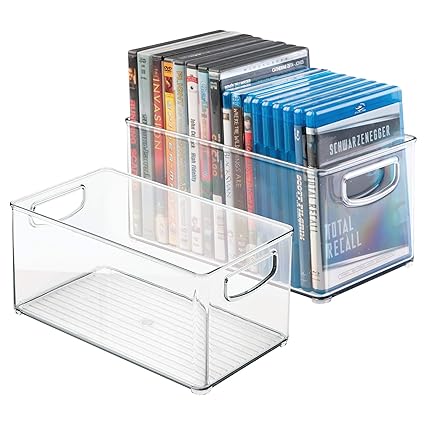 mDesign 2er-Set DVD-Aufbewahrungsbox – praktisches Aufbewahrungssystem mit Griff für DVDs, CDs und Videospiele z. B. PS4 – Au