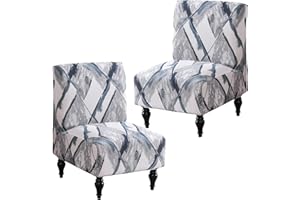 Jusmate Armless Accent Chair Cover Slipcover, Stretch Chair Slipper Super Fit Armless Chair Furniture Protector Cover Slipcover for Living Room Hotel (2 Pack, Blue/Grey)