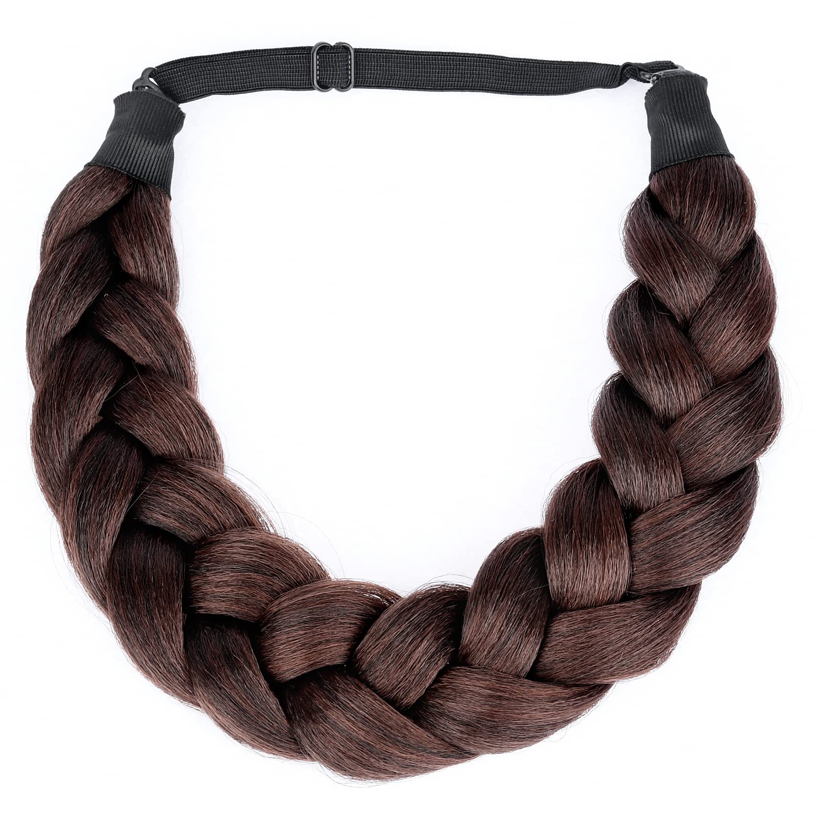 BOBIYA Afro Thick Yaki Straight Wide 2 Strands Synthetic Braided Headband Kinky Straight Plait Headband (Dark Burgundy Brown) — image 1