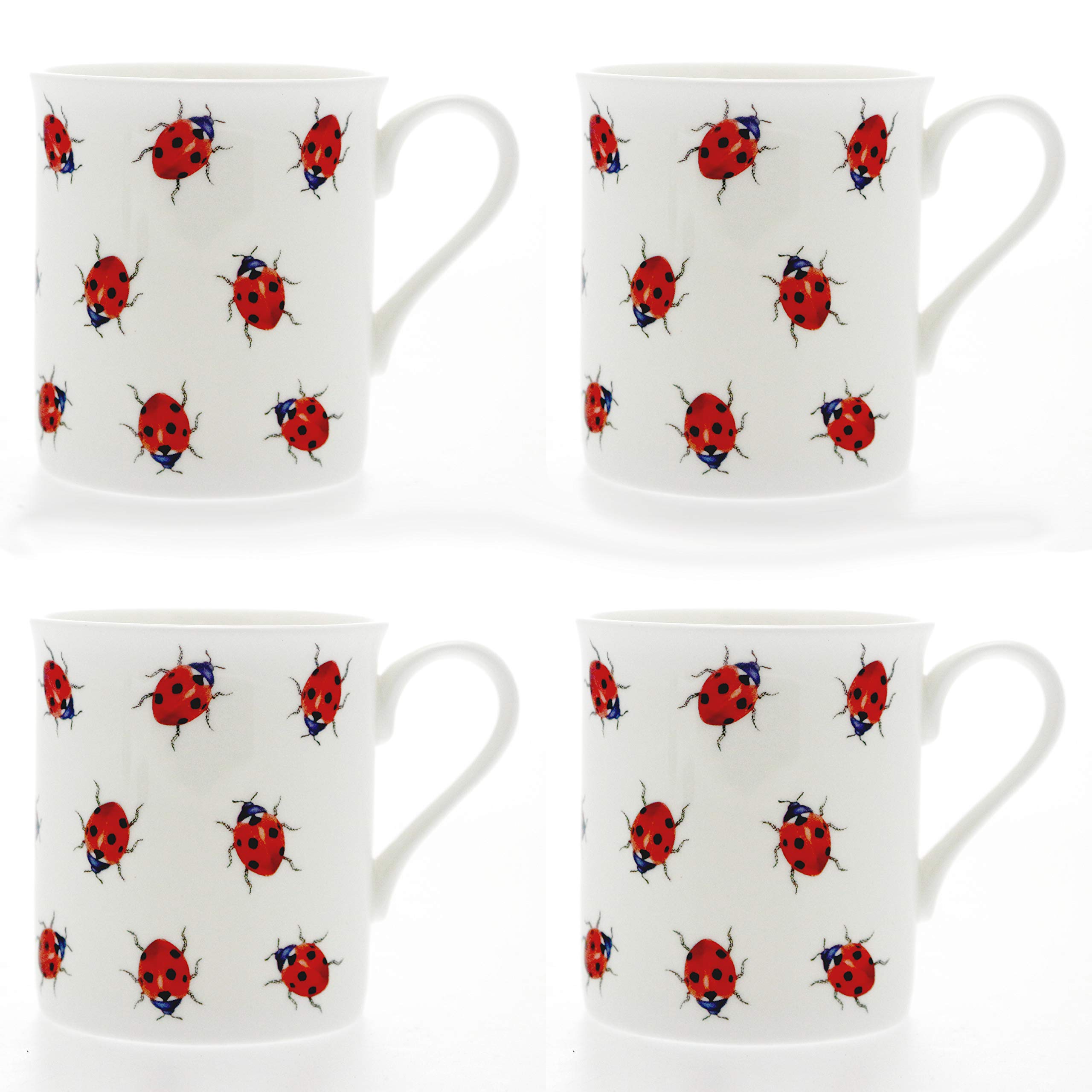 Set 4 Fine Bone China Mugs - Ladybirds (Ladybugs) Design