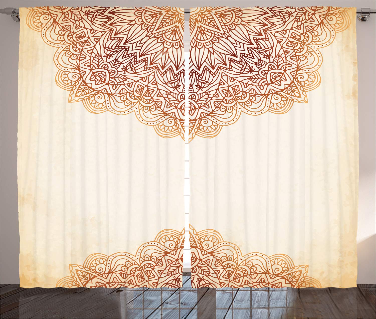 ABAKUHAUS Victorian Curtains, Oriental Vintage Ornate Pattern Autehntic Style Mandala Artwork Print, Living Room Bedroom Window Drapes 2 Panel Set, 280 x 245 cm, Pale mustard