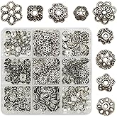 INSPIRELLE 450 Pieces Antique Silver Bead Caps Metal Alloy Filigree Flower Cup Shape Bead for Bracelet Necklace Earring Jewelry Making
