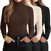 Ficerd Women's 3 Pack Plus Size Thermal Turtleneck Tops Ribbed Long Sleeve Shirts Stretch Slim Fit Base Layer