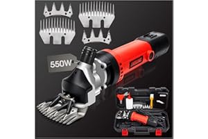AMYWMS Sheep Shears Electric 550W - Upgraded Professional Sheep Clippers with 2 Blades, 6 Speed Heavy Duty Livestock Haircut for Grooming Sheep Goats Large Dog Thick Coats Animals No Lubricant(Red)