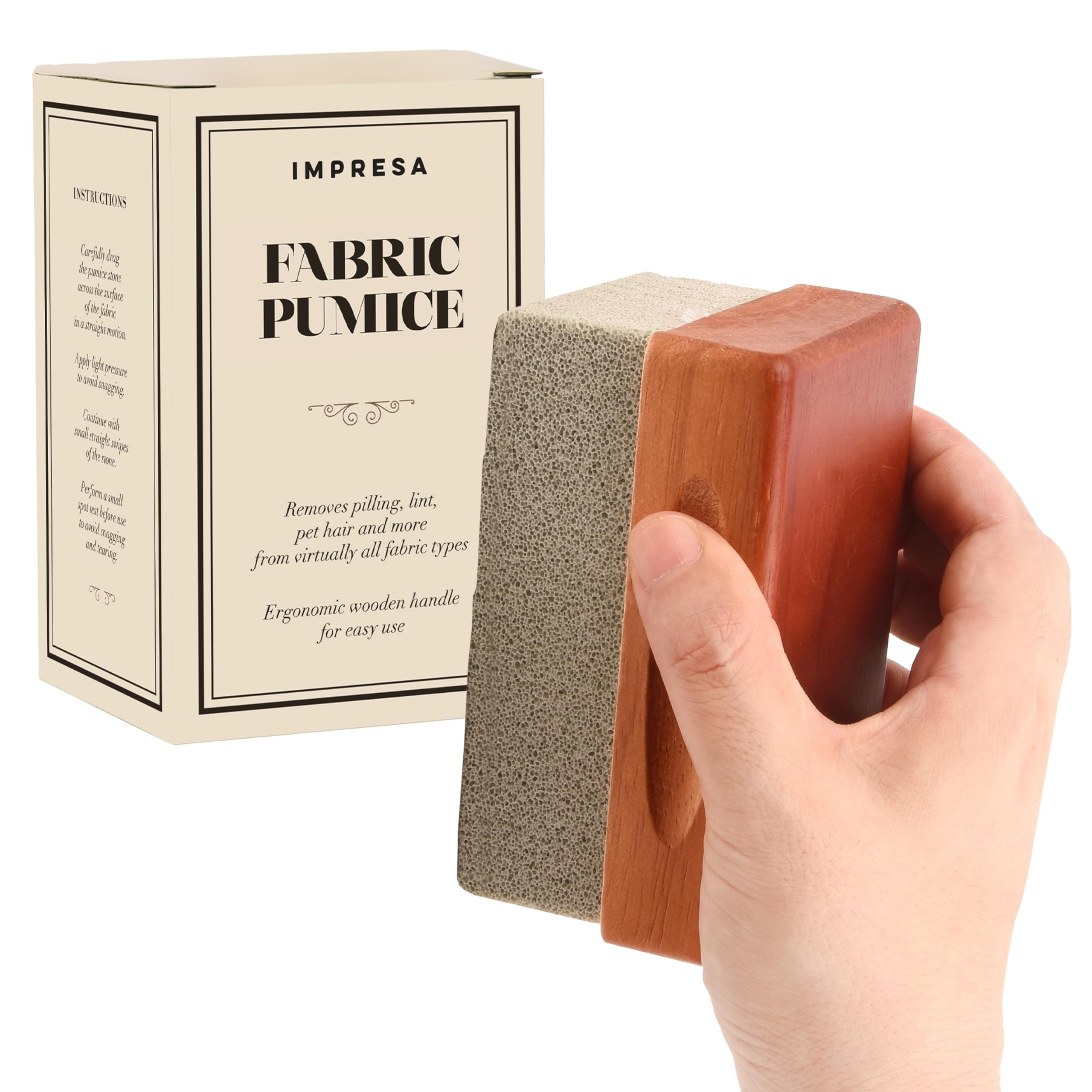 Photo 1 of Impresa Extra Large Fabric Pumice with Wooden Handle for Sweater Care - Lint Remover Stone Keeps Fabrics Fresh - Pilling Remover Brick for Clothes