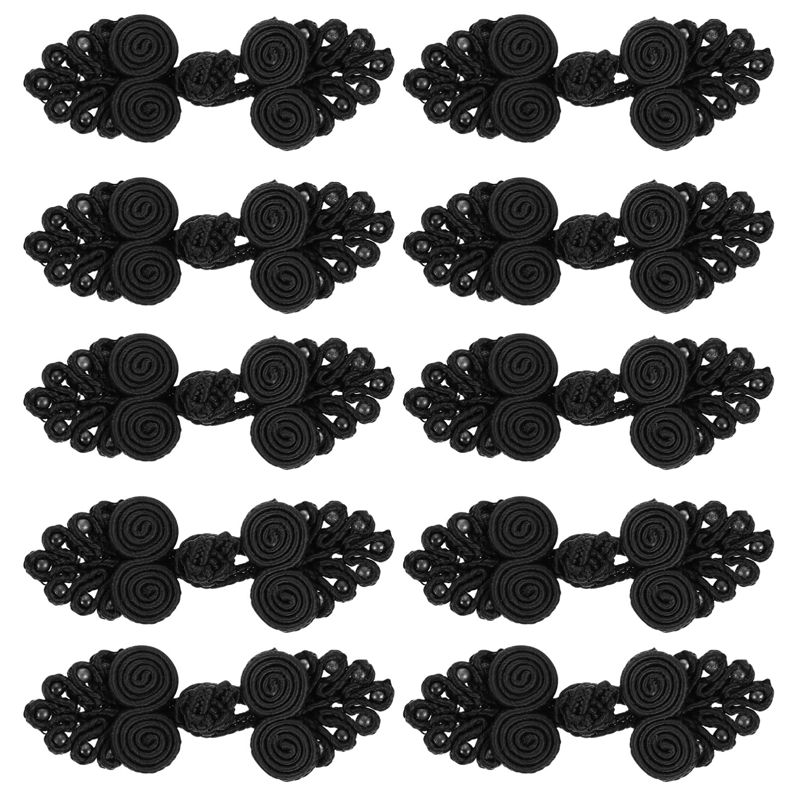 Amosfun 10 pieces Chinese knot frog buttons closure polypropylene fibre sewing attachments for sweater coat coats scarf cardigan and costumes outfit DIY craft sewing black,6X 2X 0.3 cm