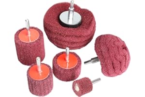 HIQALTY 6PCS Non Woven Abrasive Buffing Polishing Wheel Drill Attachment Set,Scouring Pads Power Scrubber Cleaning Kit (red)