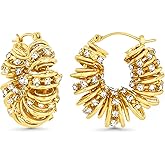 18K Gold Plated Chunky Curve Twisted Open Hoop Statement Stud Earrings with CZ for Women by SNGIA, Large Handmade Spiral Texture Braided Formal Trendy Hoop Jewelry Gifts, Big Circle Geometric Shell Beachy Vacation Fashion Hanging Earrings Accessories, Vintage Retro Thick Bohemian Nickle Free Circular Sun Dangle Earrings.