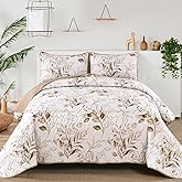 Aninbedding Floral King Quilt Set,Brown Botanical Bedspread Coverlet Set with 2 Pillowcases,Lightweight Soft Micorfiber Bedding Set for All Season(104"x90")