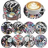 Lophomie 8 Pcs Diamond Art Coasters Kits for Adults with Holder Cork Pads, Diamond Painting Coasters, Diamond Dots Coaster Art Crafts Kit DIY Non-Slip for Home Office Decor 4x4in(Skull Style)