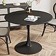 Recaceik Modern Round Dining Table, 31.5'' Tulip Table with MDF Table Top & Metal Pedestal Base for Dining Room Living Room Cafe, Kitchen Table w/ 0.71” Thickened Tabletop for 2-4 People, Black