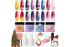 AZUREBEAUTY Color Changing Dip Powder Nail Kit Starter Fall Winter Glitter Pink Blue Purple Orange Mood Temperature Change Dipping Powder Liquid Set with Base Top Coat Activator for Home Manicure Gift