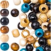 Pndeyo 30pcs Wooden Beads for Crafts, Natural Wood Braids Hair Bead, Vintage Wooden Spacer Beads for Macrame Necklace Bracelet DIY Craft Handmade Decor- 6 Colors