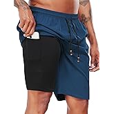 NEIOROT Men's Swim Trunks with Compression Liner 9 Inch Quick Dry Beach Board Shorts with Pockets