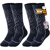 SAMSOX 2-Pair Merino Wool Hiking Socks - Made in USA, 200-Needle Knit Lightweight Extended Crew Boot Socks for Men & Women