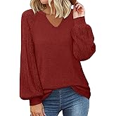 Messic Womens Pullover Sweaters 2025 Casual Long Sleeve V Neck Loose Knit Tops
