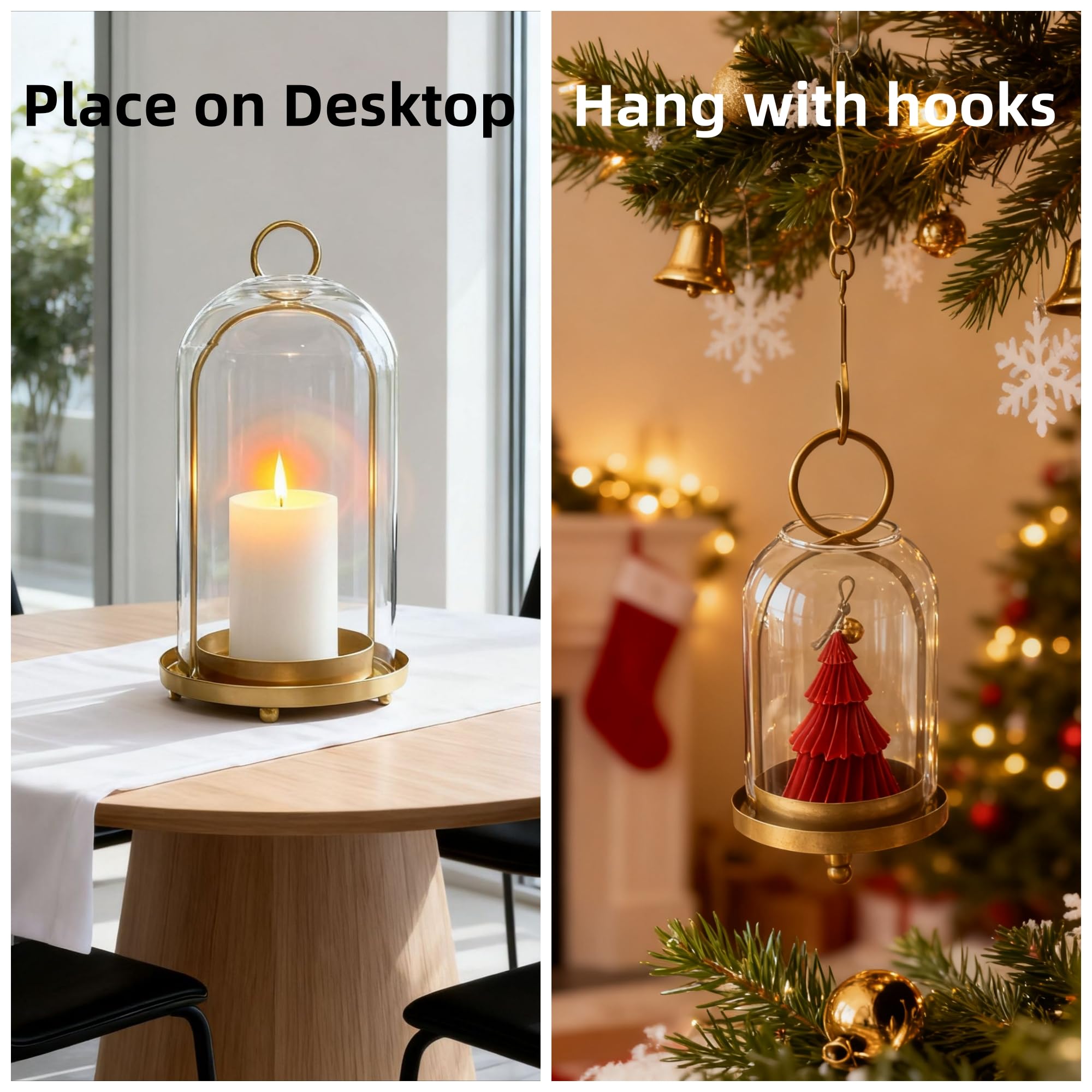 3 Pack Metal Candle Holders with Glass Dome, 5.5