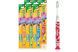 Gum Crayola Kid's Timer Light Toothbrush with Suction Base, Soft Bristles, Ages 3+, Colour Varies, Pack of 6 Single toothbrus
