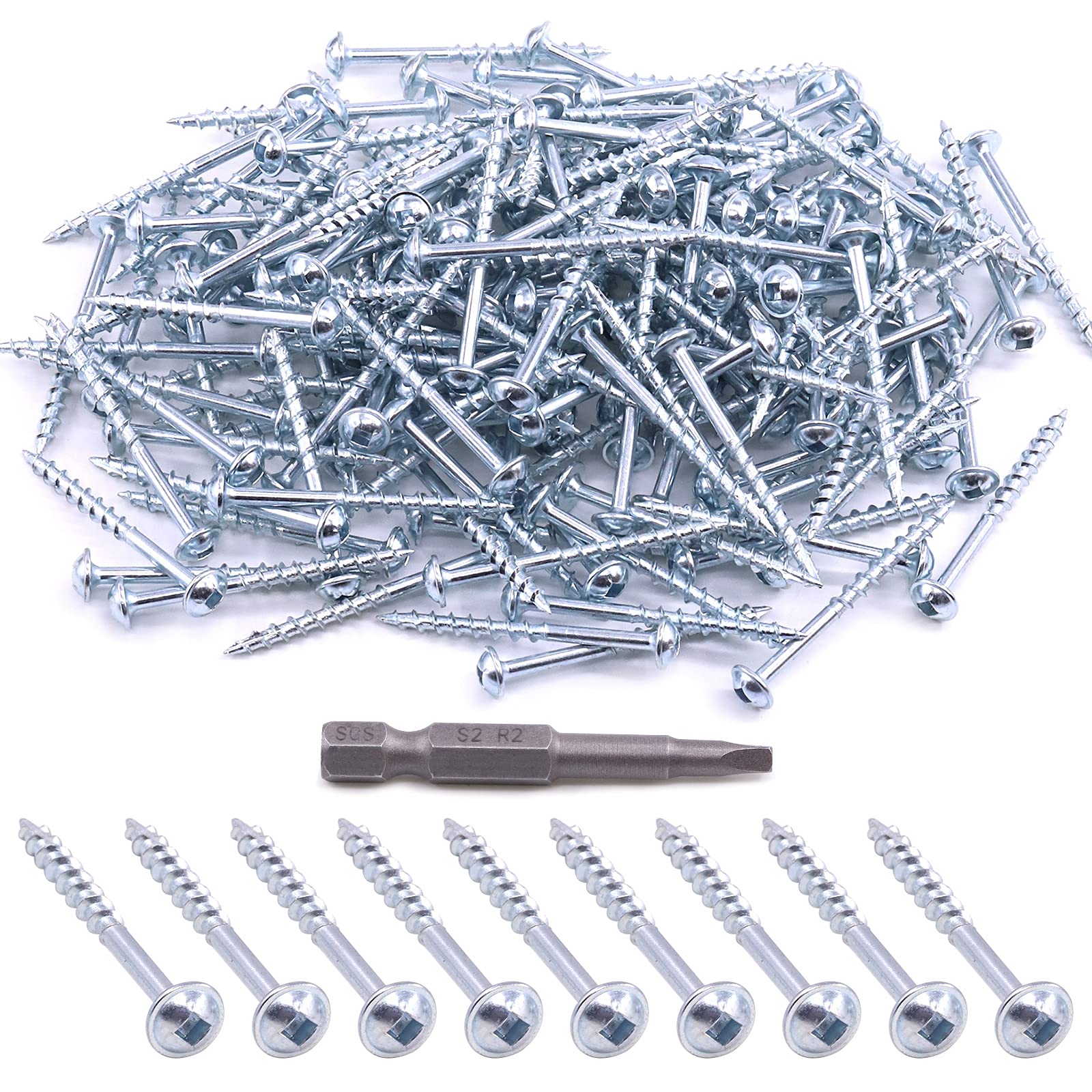 Glarks 160Pcs #8x2'' Pocket Hole Screws Zinc Coated Square Drive Self Tapping Coarse Thread Wood Screws for Wood and Sheet Metal (#8x2'' Coarse Thread) — image 1