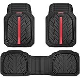 CAR PASS Tire Tread DeepDish Rubber Floor Mats for car Heavy Duty car mats All Weather, Universal XL~M Trim to Fit for Truck SUV Vehicle Automotive, Waterproof car mats 3 Piece (red Black)