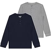 Sezzit Boys' 2-Pack Thermal Henley Tops - Cozy, Breathable Long Sleeve Shirts for School and Play, Sizes 4-18