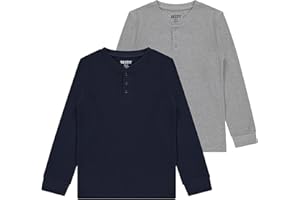 Sezzit Boys' 2-Pack Thermal Henley Tops - Cozy, Breathable Long Sleeve Shirts for School and Play, Sizes 4-18