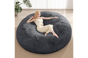 ODREAMYDOGS Bean Bag Cover(No Filler), Faux Fur Comfy Bean Bag Chairs for Adults, Washable Bean Bag Chair Cover, Fluffy Plush Giant Bean Bags Chairs for Teens Kids Girls, Anti-Slip, 5FT, Dark Grey