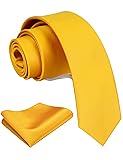 GUSLESON 2.4" Skinny Tie For Men Solid Gold Yellow