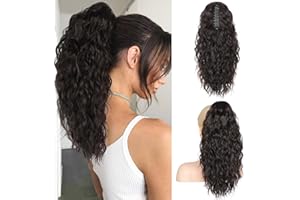 RONTAYA Ponytail Extension, 18 Inch Black Brown Claw Clip Ponytail Extensions for Women, Multi Layered Fluffy Thick Wavy Jaw Clip in Fake Pony Tails Fake Hair Soft Synthetic Hairpiece