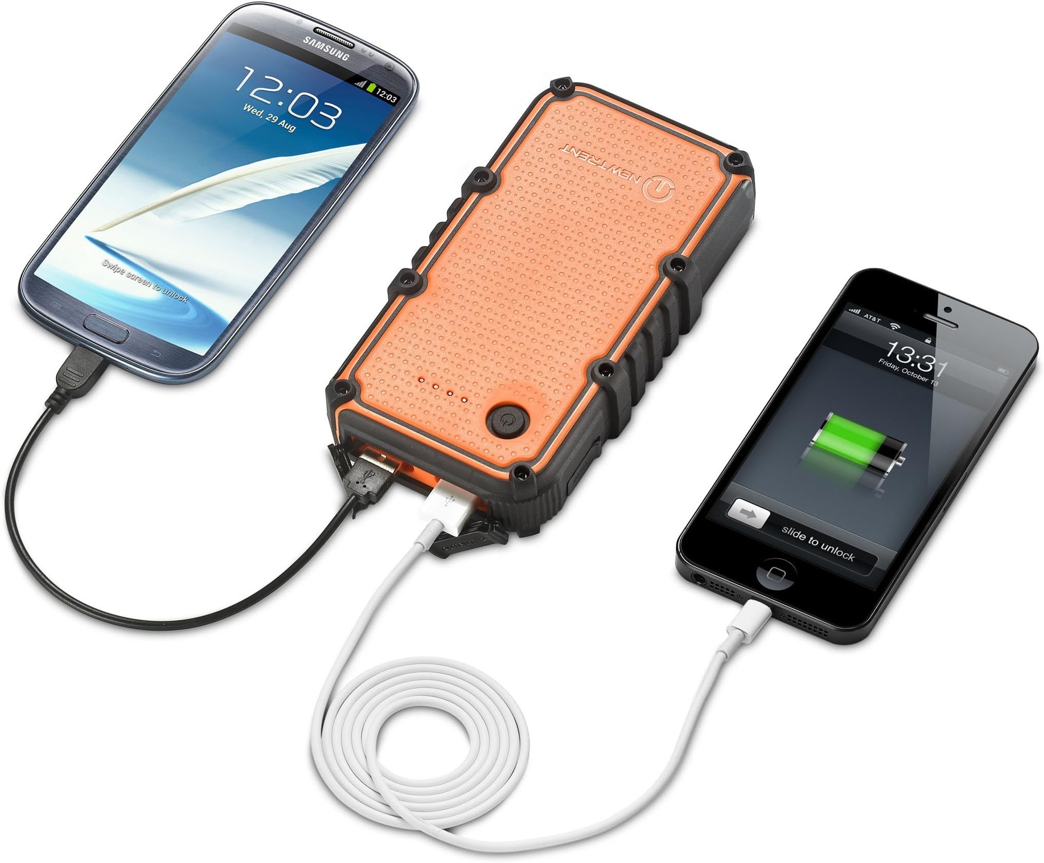 New Trent PowerPak Ultra 14000mAh Portable Dual USB Port External Battery Charger/Power Pack for Smartphones, Tablets and More. (Orange on Black)