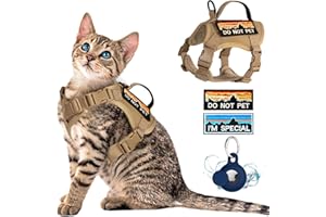 nanappice Tactical Cat Harness for Walking, Adjustable Escape Proof Pet Vest for Large Cat,Easy Control Breathable Cat Vest with Handle，Molle Patches (Khaki, L)
