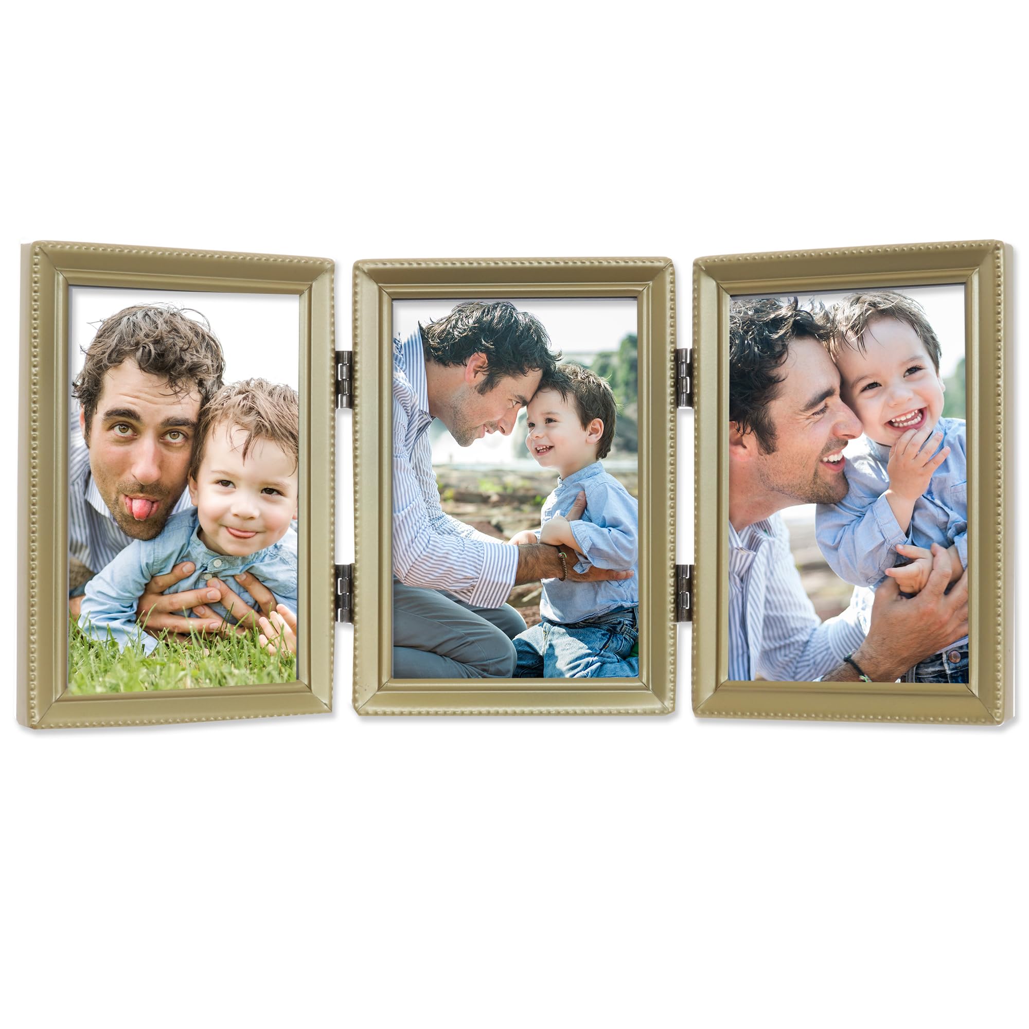 Lawrence Frames Bead Border Design, 3.5x5 Triple, Satin Gold โ image 1