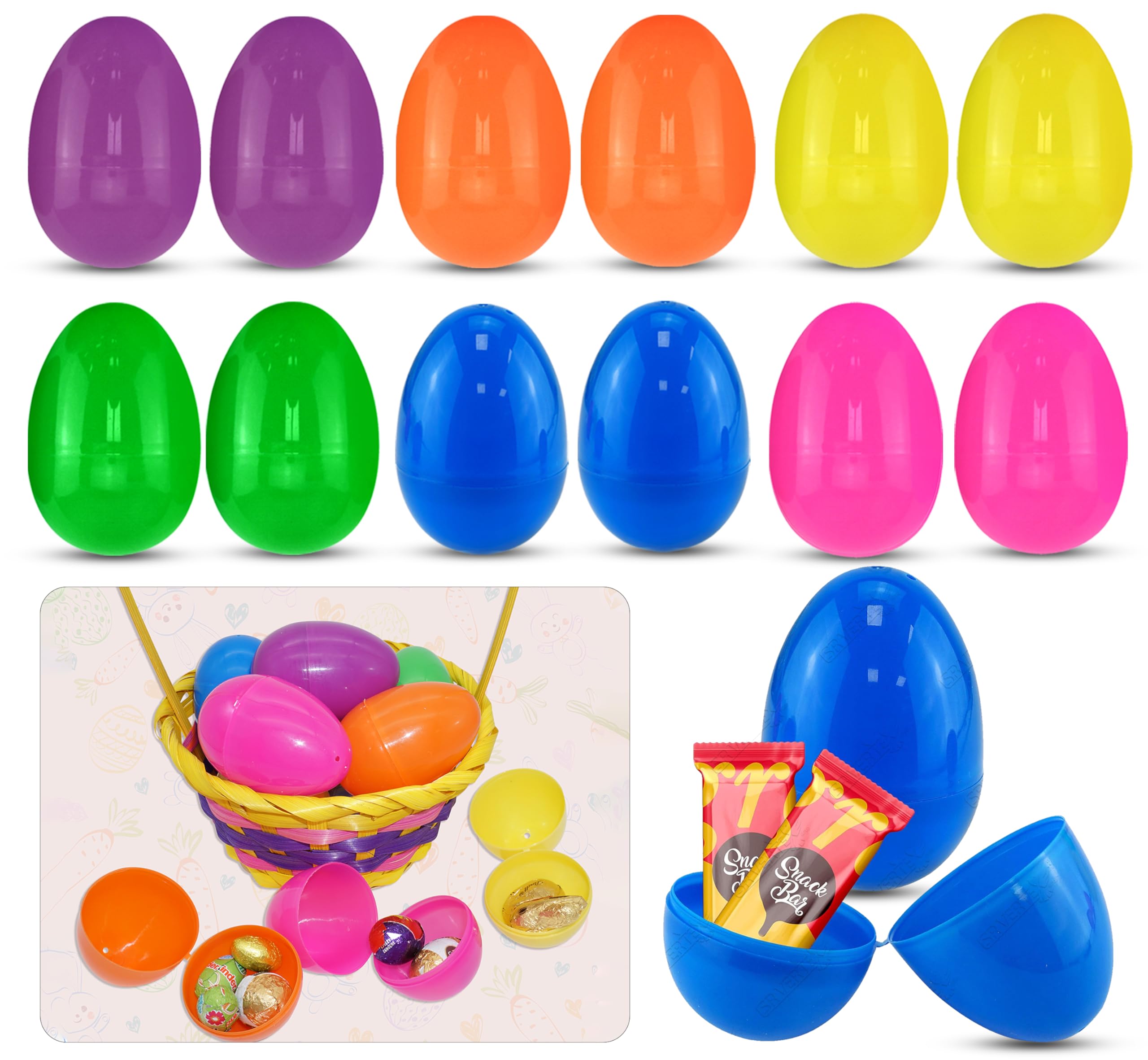 SRVertex 12Pcs Fillable Easter Eggs 6cm - Plastic Eggs for Kids to Fill with Easter Treats Spring, Easter Party Bag Fillers, Colorful Easter Eggs Gifts for Kids