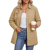 YUCOLEN Womens Puffer Quilted Jacket Lightweight Warm Coat | Lady Shacket,Button Down,Lapel Neck,Padded,Diamond Pattern,Pockets,Winter,Fall,Long,Casual,Trendy,Fashion,Soft,Bottom Slit
