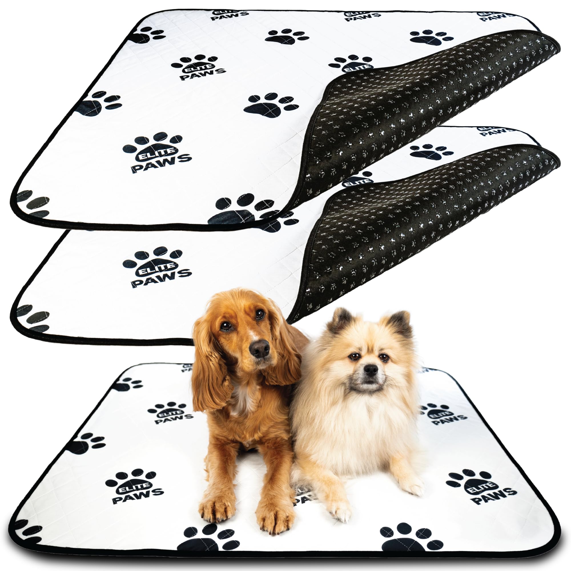 Elite Paws® UK (XL) Premium Heavy-Duty Washable Dog Pee Pads (2-Pack) - Extra-Thick, Ultra-Absorbent & Leak-Proof Reusable Puppy Training Mats, 90x80cm, Urine-Revealing White For Puppies & Senior Pets