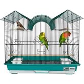 A&amp;E Cage Co Triple Top Bird Cage for Parakeets &amp; Finches, 26"x14"x23" Teal | Decorative Triple Roof, 2 Feeder Stations, 3 Wood Perches, Slide-Out Tray, Carry Handle, Safe Narrow Bar Spacing