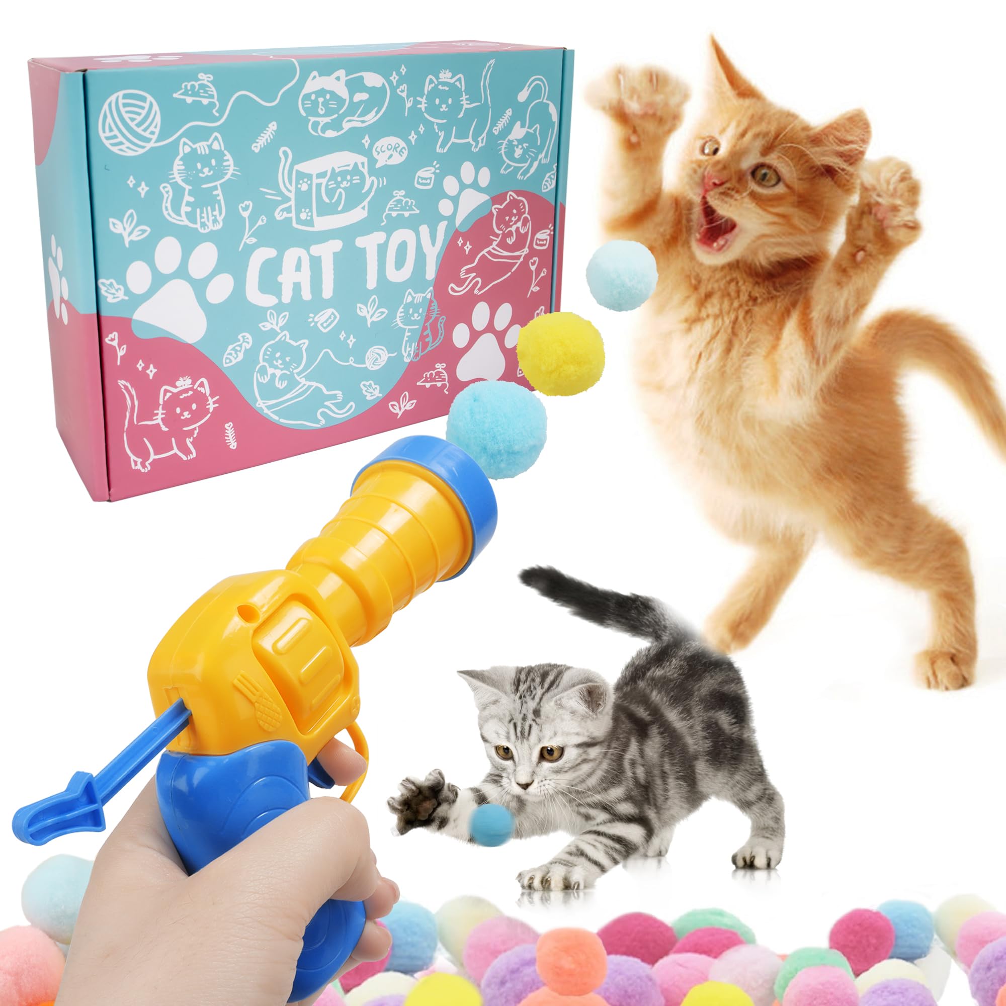 Photo 1 of Mewlmart Interactive Cat Toys for Indoor Plush Ball Launcher Cat Enrichment Toys Pom Pom Balls 30 Balls