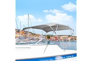 MHirmosy 3 Bow / 4 Bow Bimini Top for Boat, 900D Sun Shade Boat Canopy Waterproof with Adjustable Nylon Straps, Rear Support Poles and Storage Boot, 1 Inch Aluminum Frame