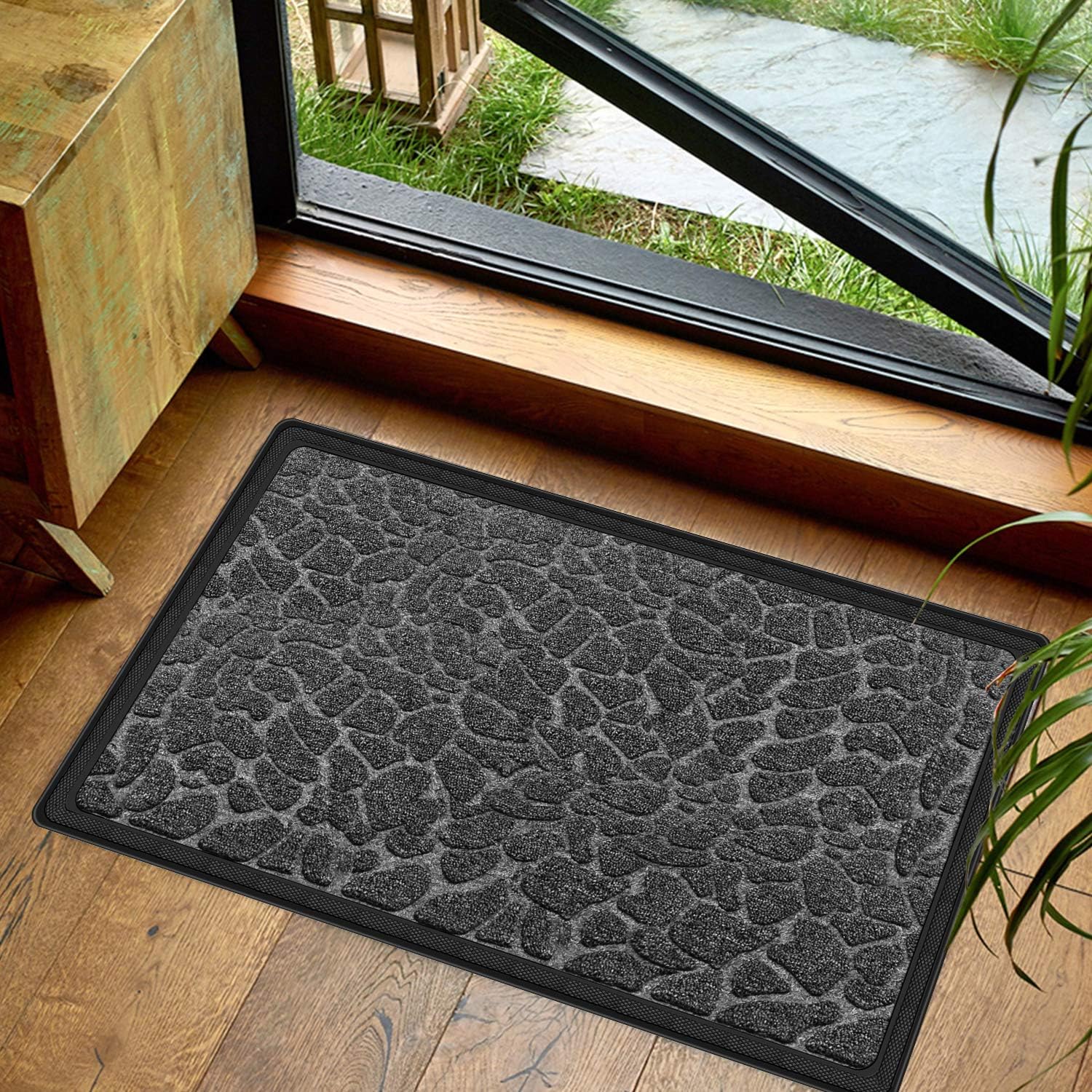 MDrebel Door Mat, Durable Rubber Welcome Mats 29 x 17, Non Slip Indoor Outdoor Mats, Waterproof and Easy Clean Rug Mats for Entry, Natural Door Mats for Garage Commercial High Traffic Areas