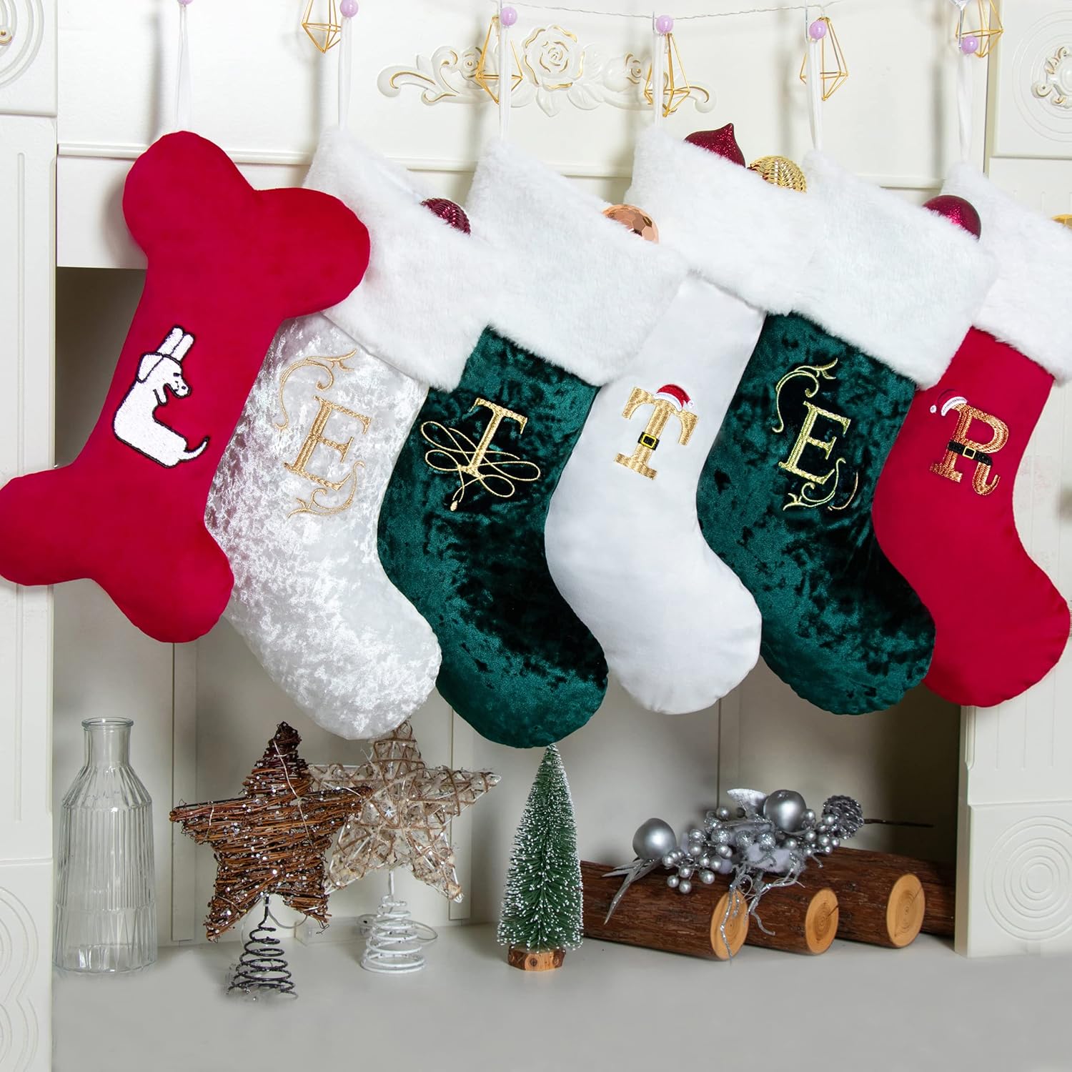 Stockings & Holders - Beyond Your Thoughts Personalized Monogram Initial Human Christmas Stockings Durable Christmas Ornament Bag for Family Decorations White Letter A