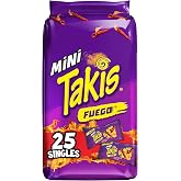 Takis Mini Rolled Tortilla Chips Multipack - Fuego, 25 Count / 1.23 oz | Bite size hot chili pepper &amp; lime flavored rolled tortilla chips, 25 portable bags for lunches or sharing; extremely spicy
