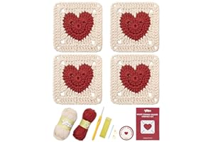 Yeezhee Crochet Kit for Beginners, Granny Square Starter Kit with Step-by-Step Video Tutorials, Knitting Kit for Adults & Teens Including Yarn, Crochet Hook, Heart