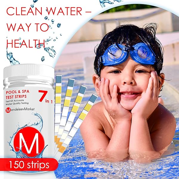 7 IN 1 POOL AND SPA TEST STRIPS, 150 TEST STRIPS, POOL TEST STRIPS, SWIMMING POOL TEST STRIPS, POOL STRIP TEST KIT, POOL TEST STRIPS FOR POOL WATER, HOT TUB AND SPA TEST STRIPS