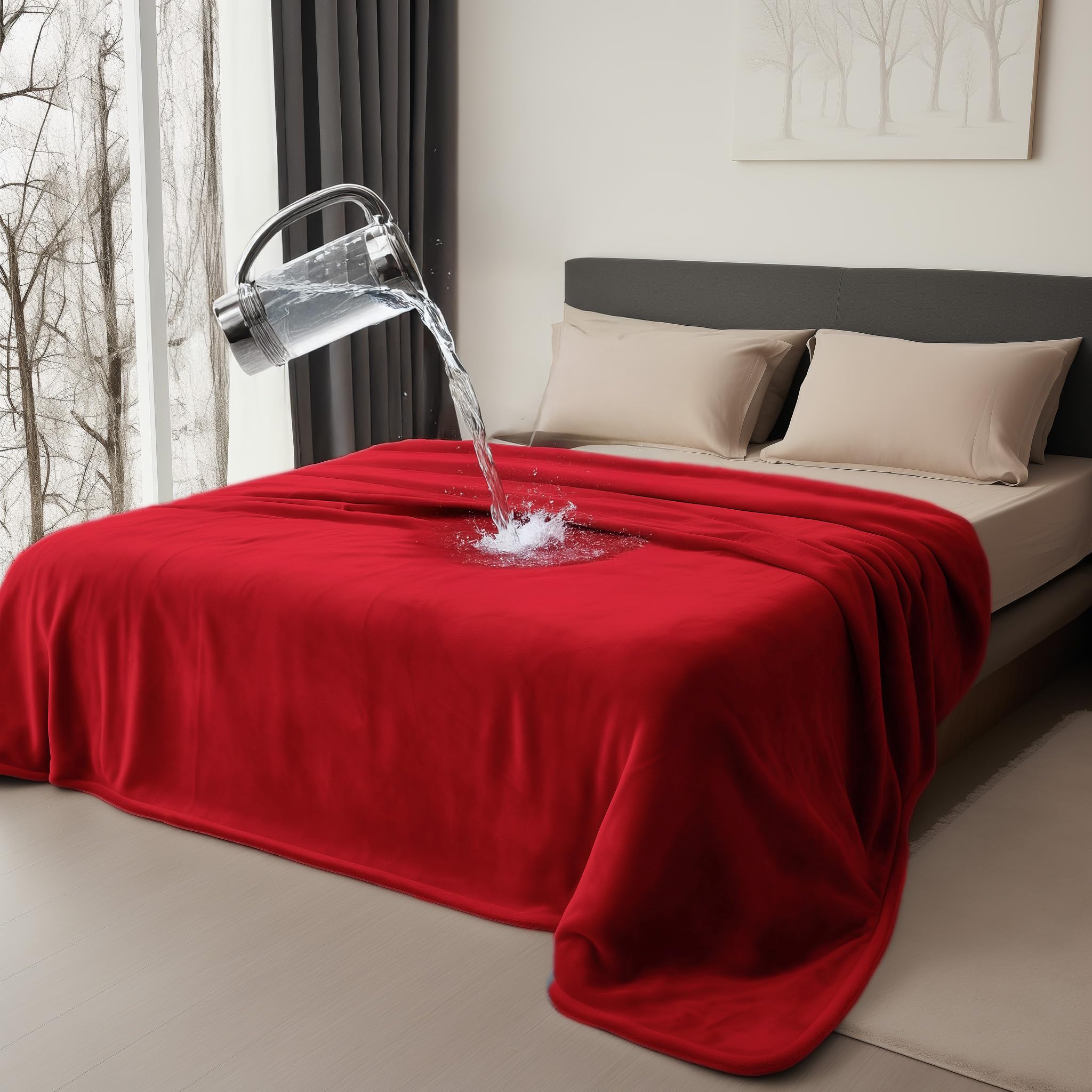 Photo 1 of Bedding Aid Waterproof Blanket for Bed - Reversible Splash Blanket, Water Proof, Spill-Proof, Leakproof & Water Resistant, Double-Sided Flannel (Passion Red & Midnight Black, 60x80)