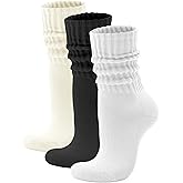 Acomono Scrunch Crew Socks 3 Pack – Retro Slouchy Cotton Calf Socks for Men & Women Cushioned Solid Stacked Boot & Sneaker