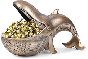 UREYMX 12'' Whale Statue, Resin Whale Figurine Fun Candy Dish Home Decor, Key Bowl for Entryway Table, Big Mouth Sculpture Table Art Gifts Decoration Sundries Container Storage Box （Bronze）